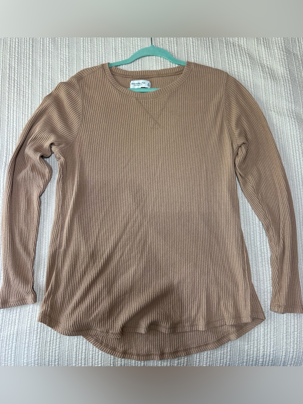 Abercrombie & Fitch Camel Ribbed Long-Sleeve Tee Soft A&F Cozy